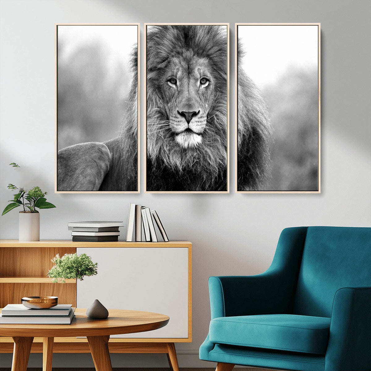 Black and White Lion Canvas Wall Art – Animal Print Artwork