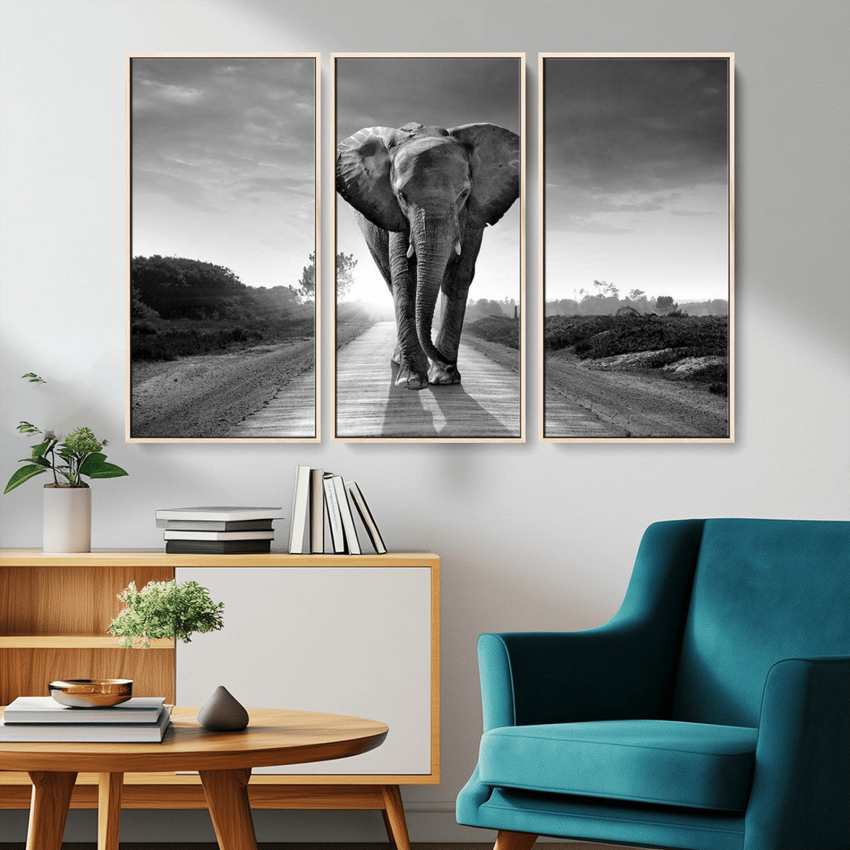 Black and White Elephant Wall Art Canvas Print