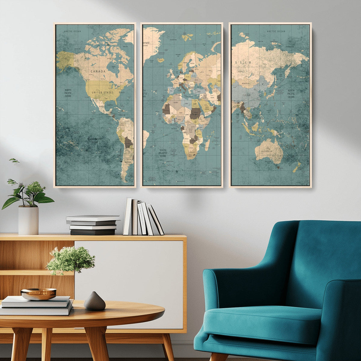 Classic World Map Canvas Print – Framed Vintage Map Wall