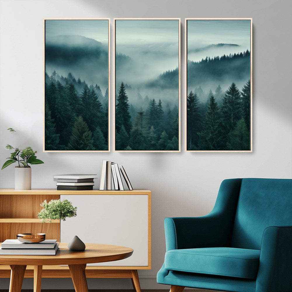 Captivating Misty Foggy Forest Wall Art Premium Canvas Print