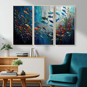 Modern Abstract Fish Shoal Wall Art Canvas Print, Colorful