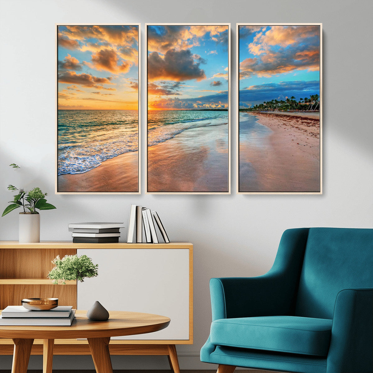 Serene Beach Sunset Wall Art | Coastal Ocean Canvas Print |