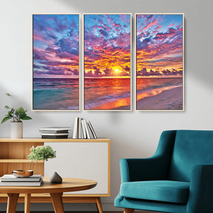 Vibrant Sunset Beach Wall Art - Ocean Sunset Canvas Print |