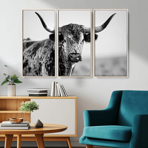 Texas Highland Cow Longhorn Canvas Print - Rustic Farmhouse