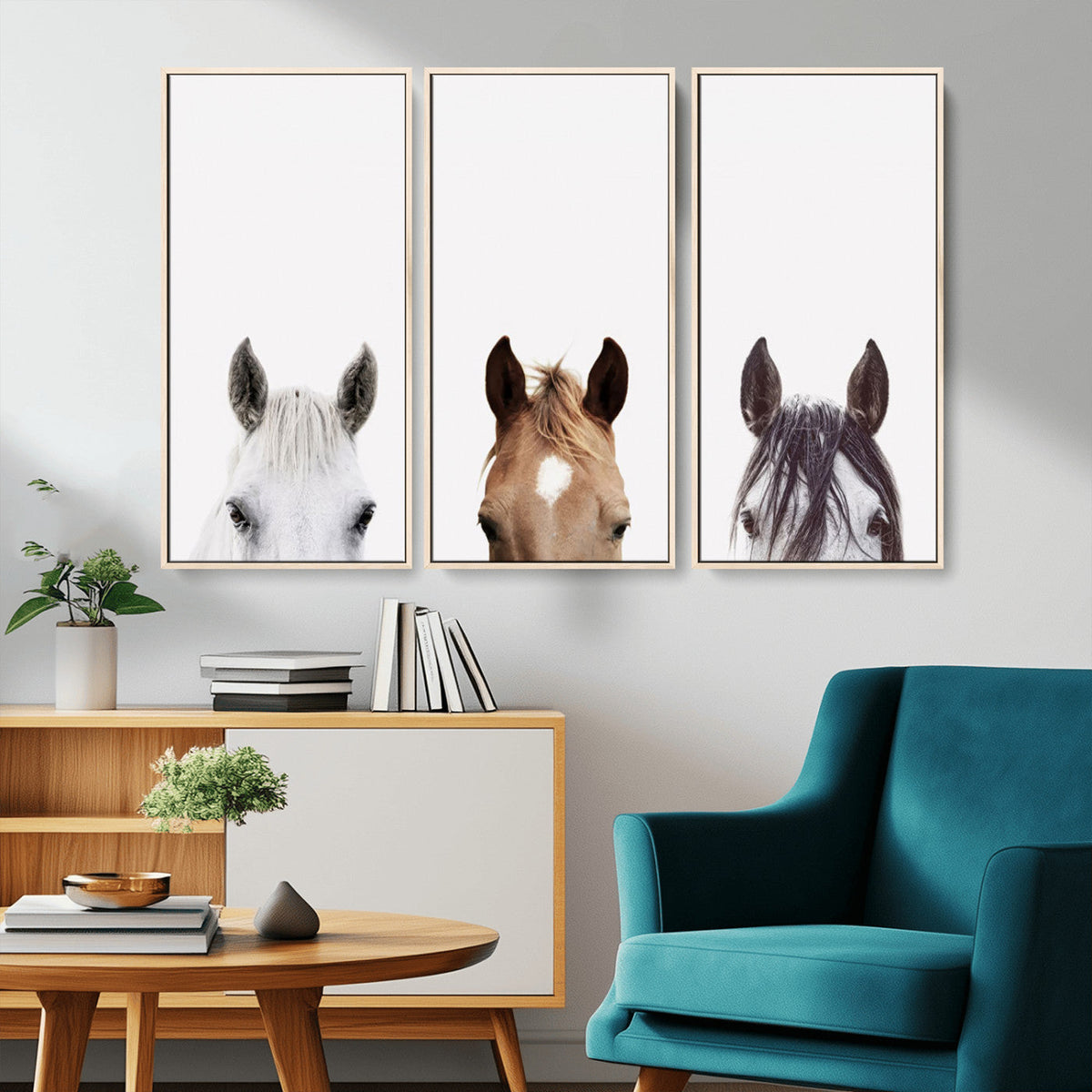 Horse Prints Set, Set of 3 Horse Wall Art, Horses Portraits,