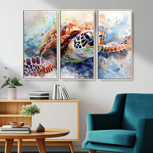 Watercolor Sea Turtle Wall Art Canvas Print - Vibrant Ocean