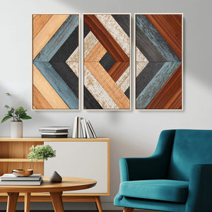Geometric Wood Art Wall Decor Canvas Print, Rustic Wooden