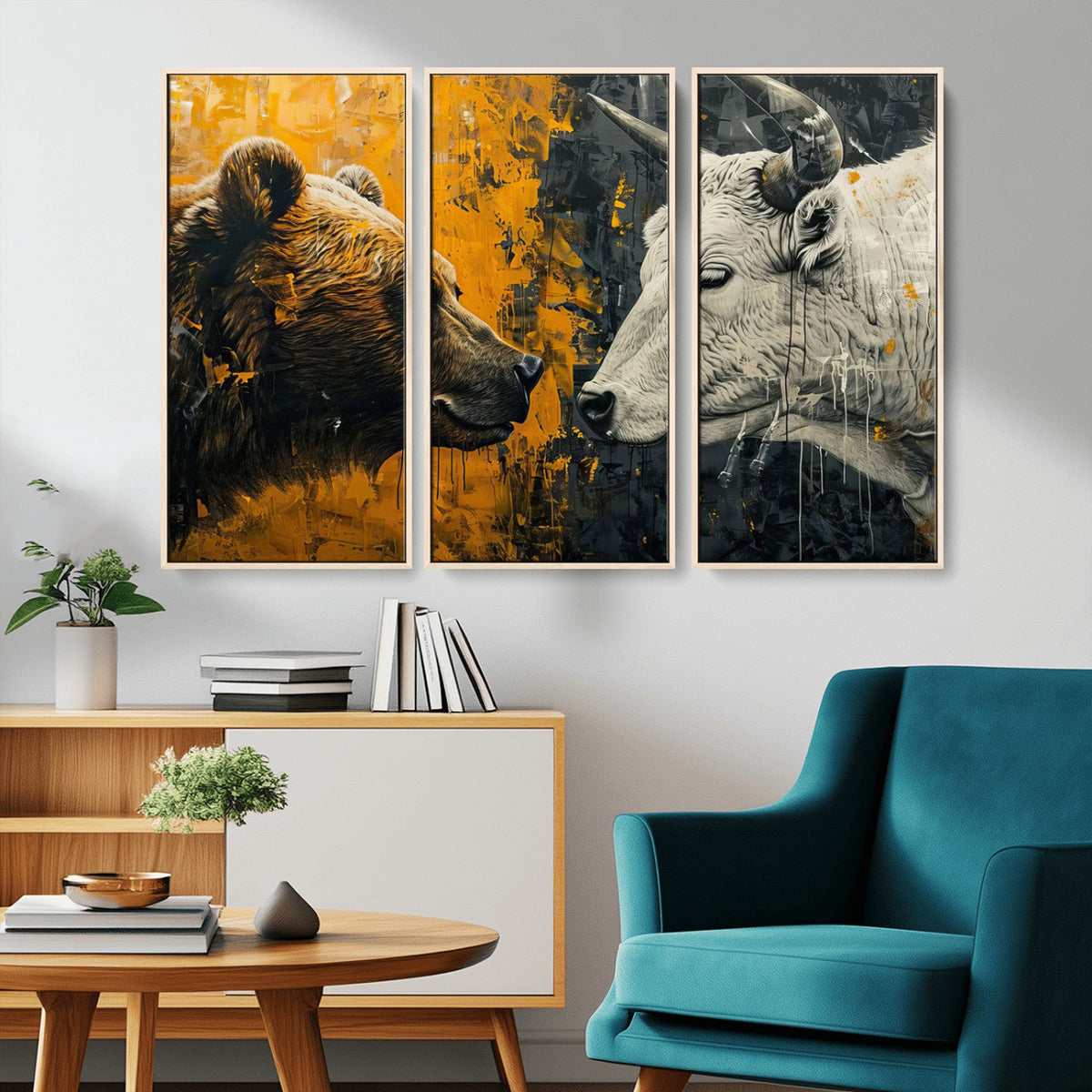Bear and Bull Wall Art Canvas Print – Abstract Animal