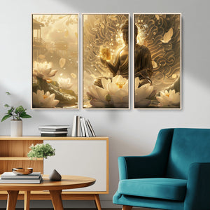 Golden Buddha Wall Art | Yoga Room Decor and Meditation Room