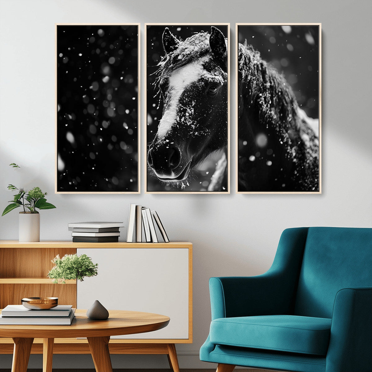 Winter Horse Wall Art | Black and White Horse Print | Ready