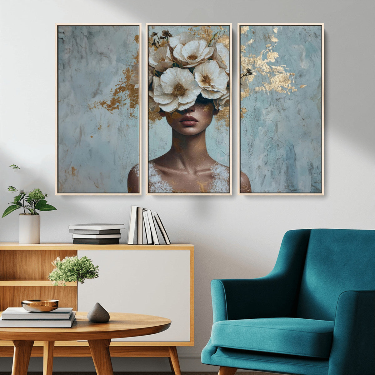 Golden Petal Wall Art - Petal Silhouette Woman Wall Art