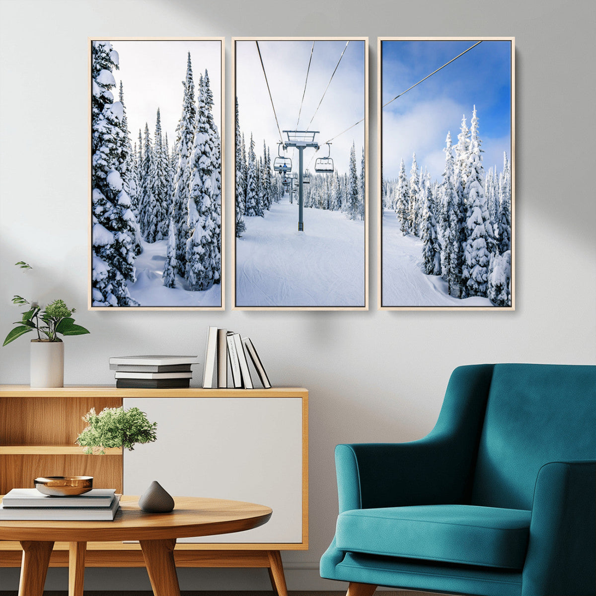 Winter Ski Lift Wall Art Print - Landscape Wall Art | Snowy