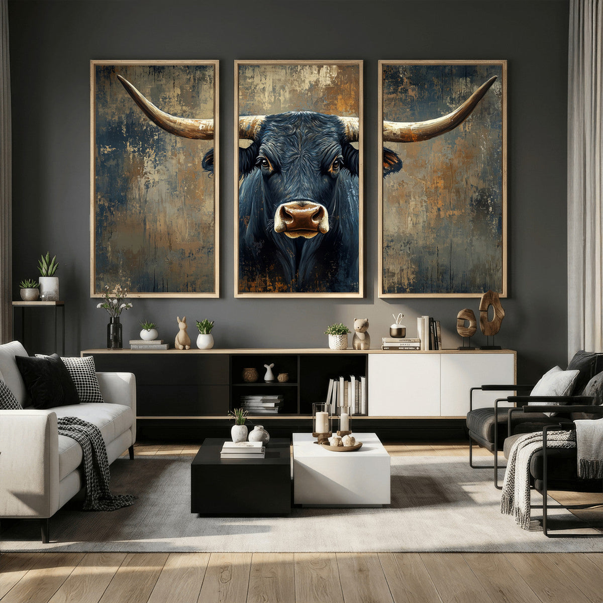 Texas Western Wall Art Canvas Print - Abstract Cow Longhorn