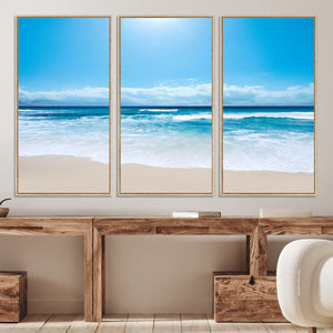 Wall Art Canvas Print Shiny Blue Sea and Beach