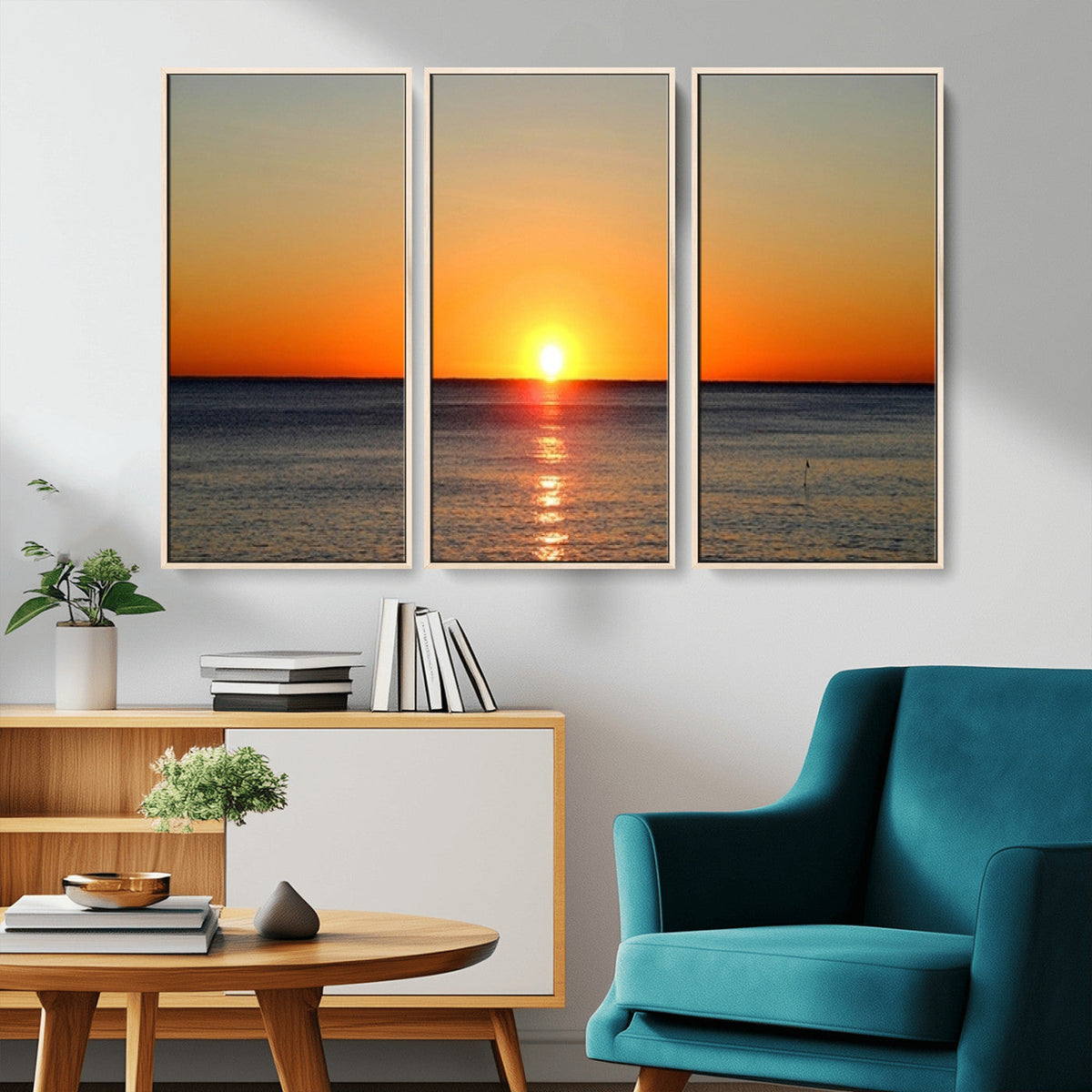 Golden Horizon Sunset Over Ocean Wall Art Canvas Print –