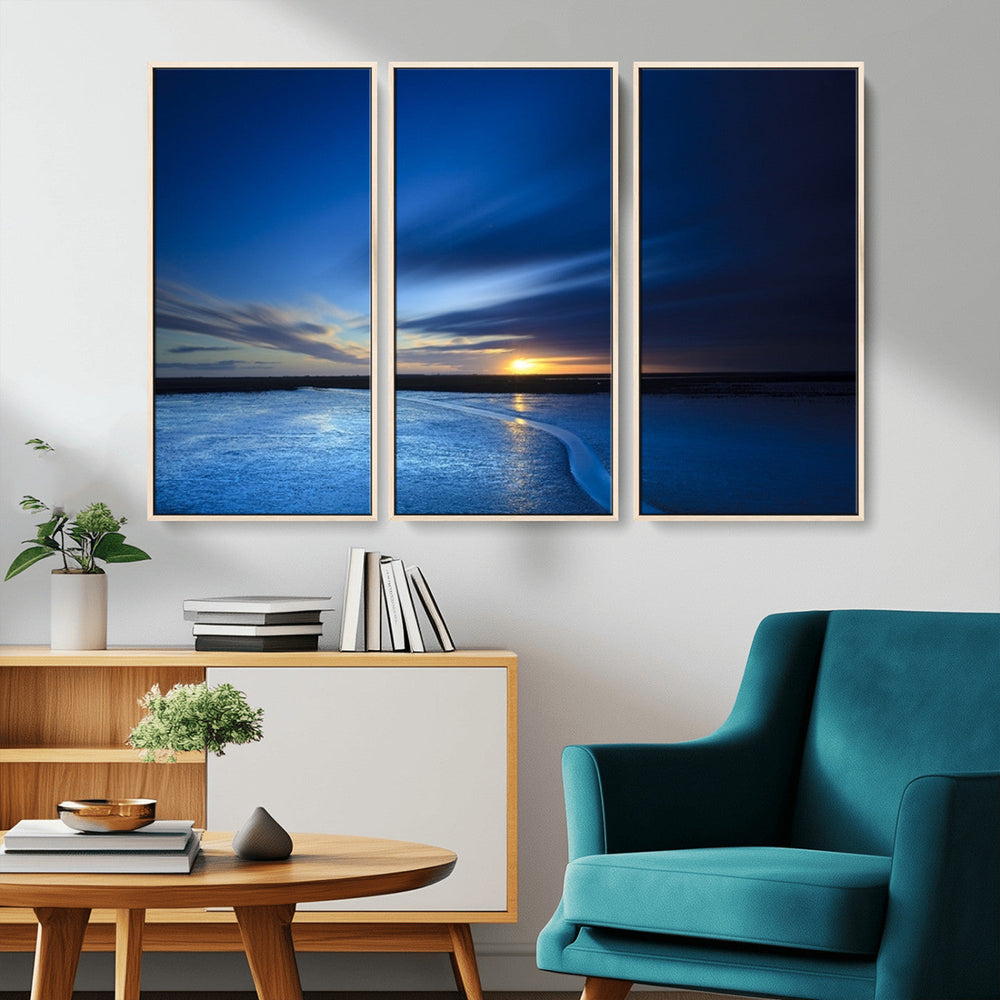 Blue Sunset Ocean Canvas Wall Art Print – Serene Coastal