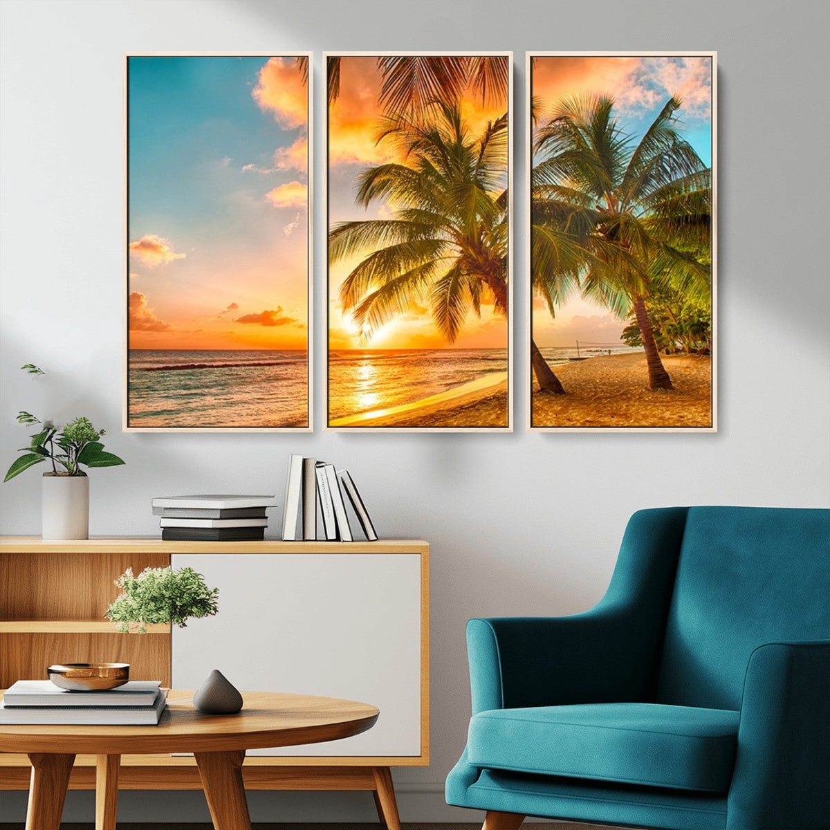 Tropical Sunset Beach Canvas Wall Art Print – Vibrant Palm