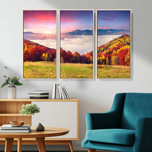 Autumn Mountain Foggy Landscape Wall Art Canvas Print |