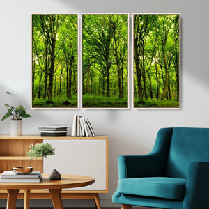 Lush Green Forest Canvas Print | 3-Panel Forest Wall Art |