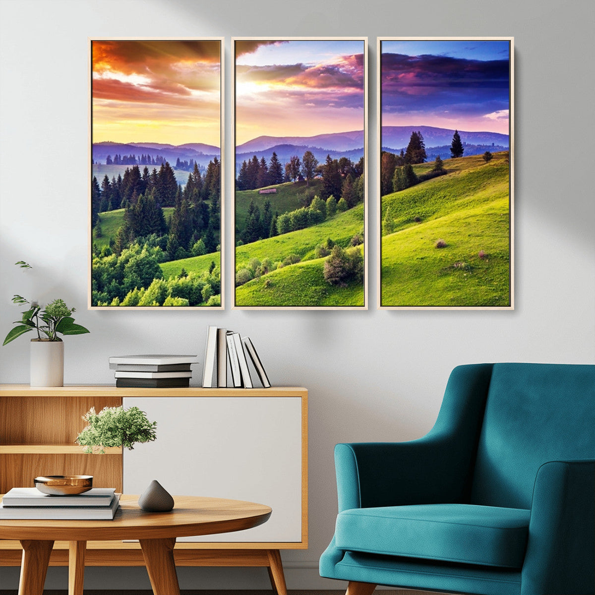 Green Hills and Sunset Wall Art Print - Scenic Landscape
