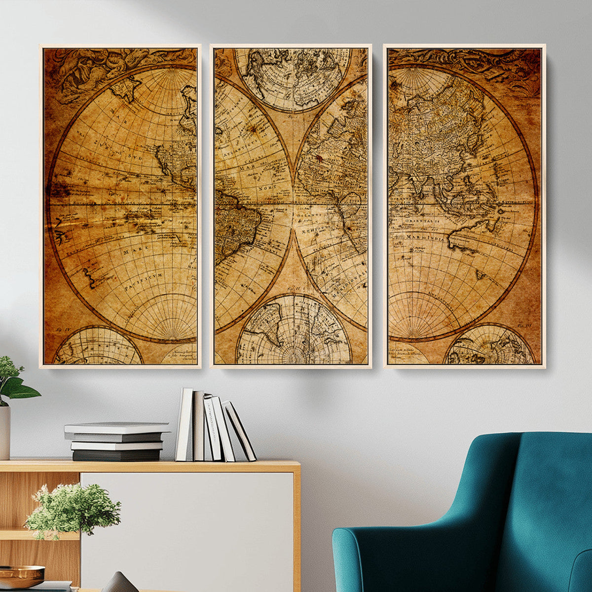 Vintage World Map Canvas Print – Antique Push Pin Travel