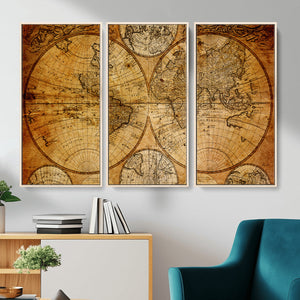 Vintage World Map Canvas Print – Antique Push Pin Travel