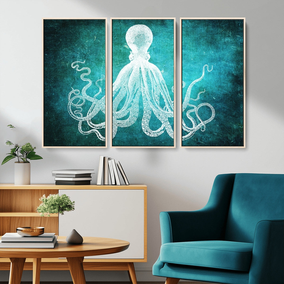 Green Octopus Abstract Wall Art Canvas Print