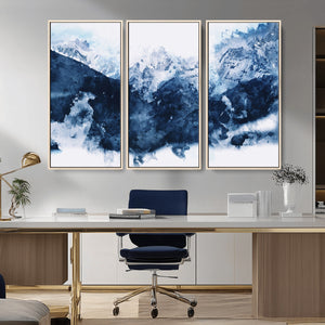 Abstract Blue Mountain Canvas Wall Art – Modern Triptych