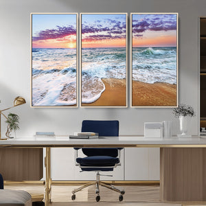 Coastal Sunset Art Beach Canvas Wall Art Print | Ocean Waves