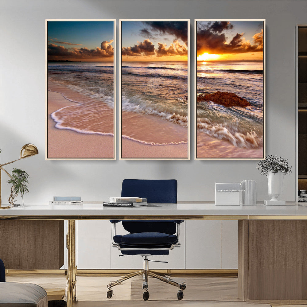 Sunset on Ocean Wall Art Canvas Print
