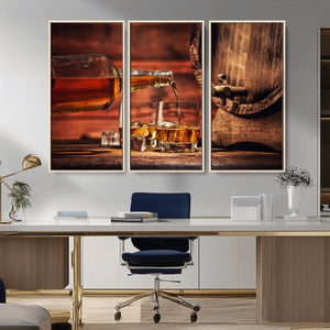Whiskey and Cigar Canvas Wall Art | 3 Panel Bar Room Decor