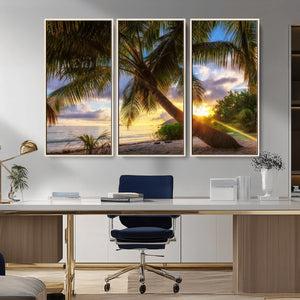 Tropical Island Sunset on the Beach Palms Wall Art Canvas
