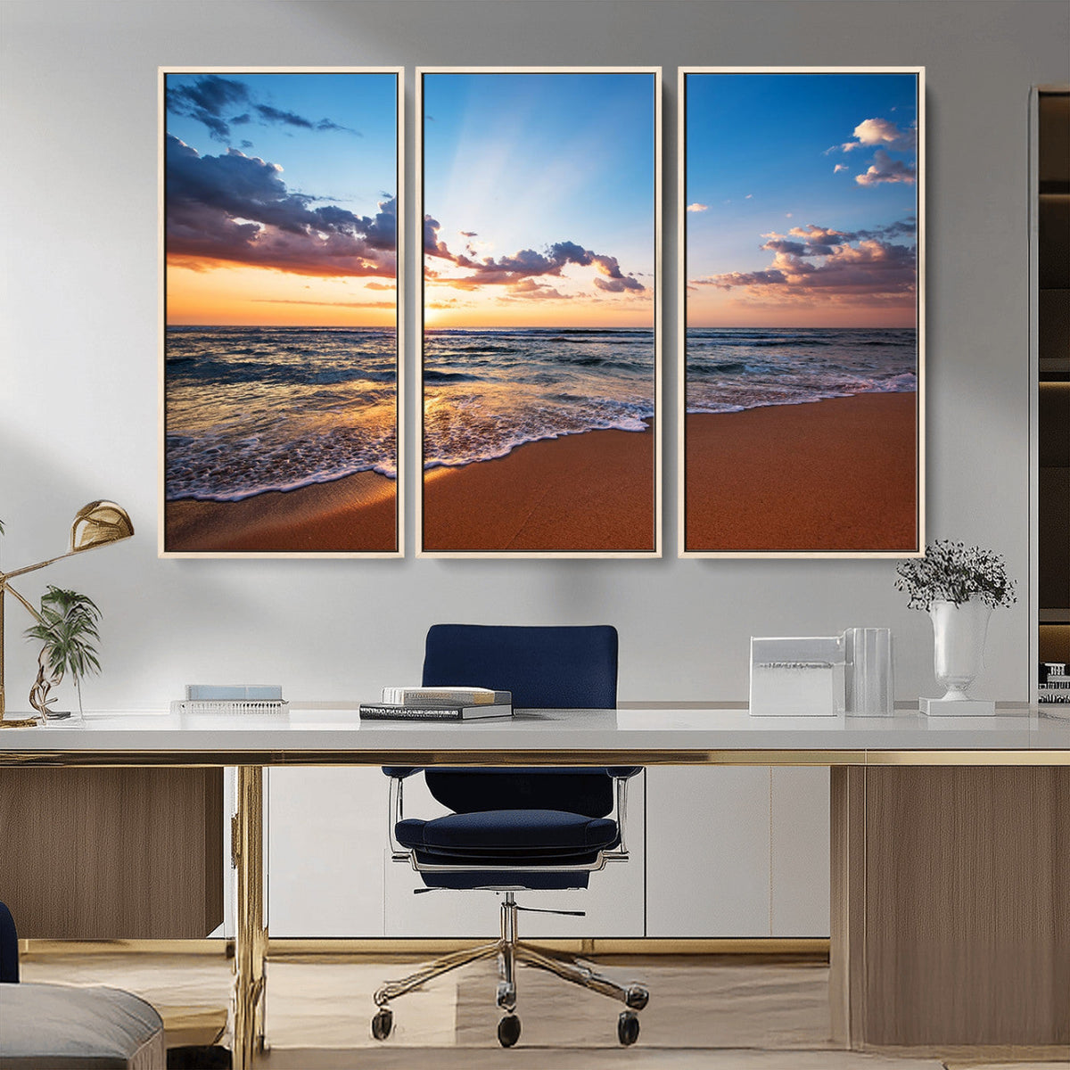 Serene Ocean Sunset Canvas Print, Golden Hour Beach Wall