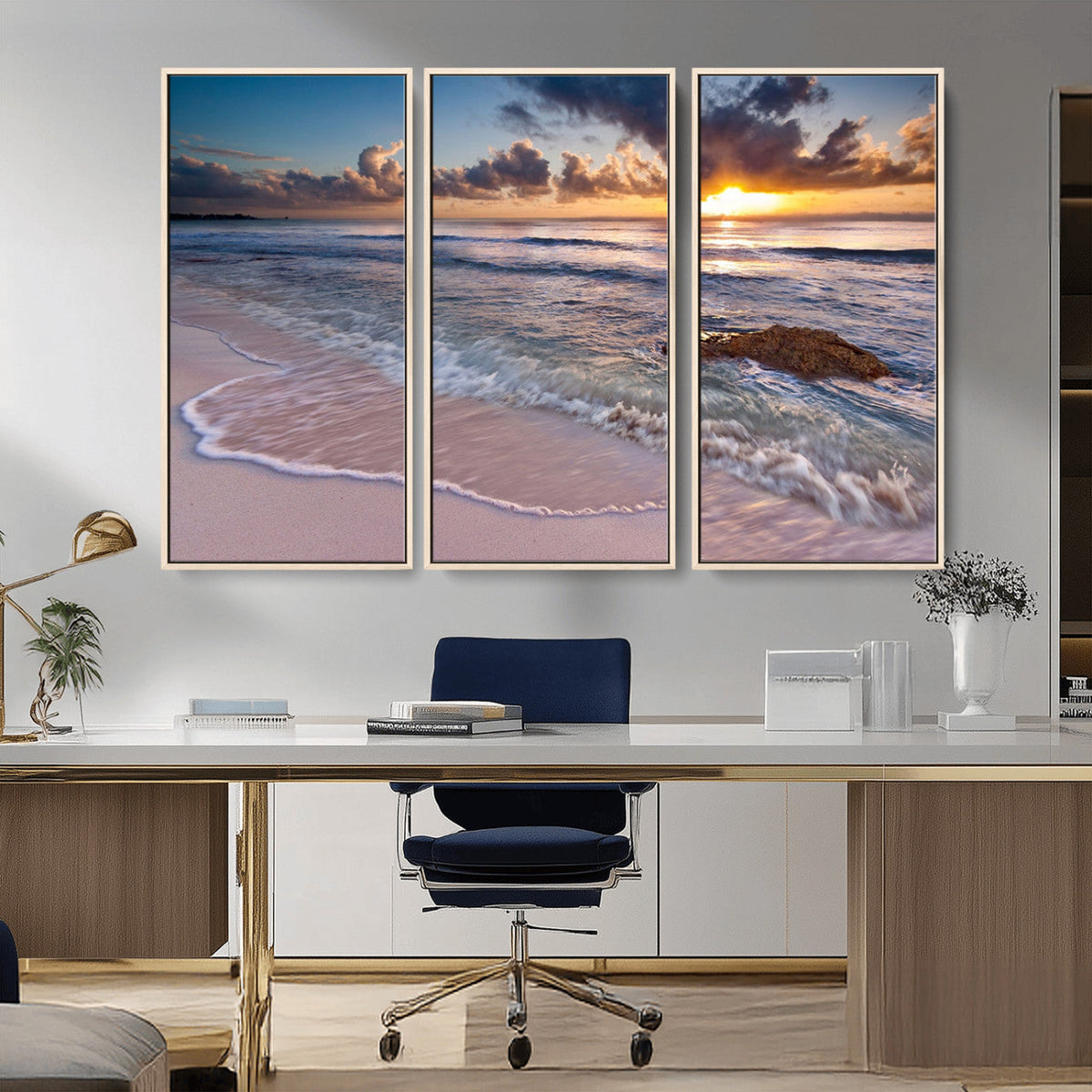 Sea Ocean Sunset Beach Wall Art Canvas Print