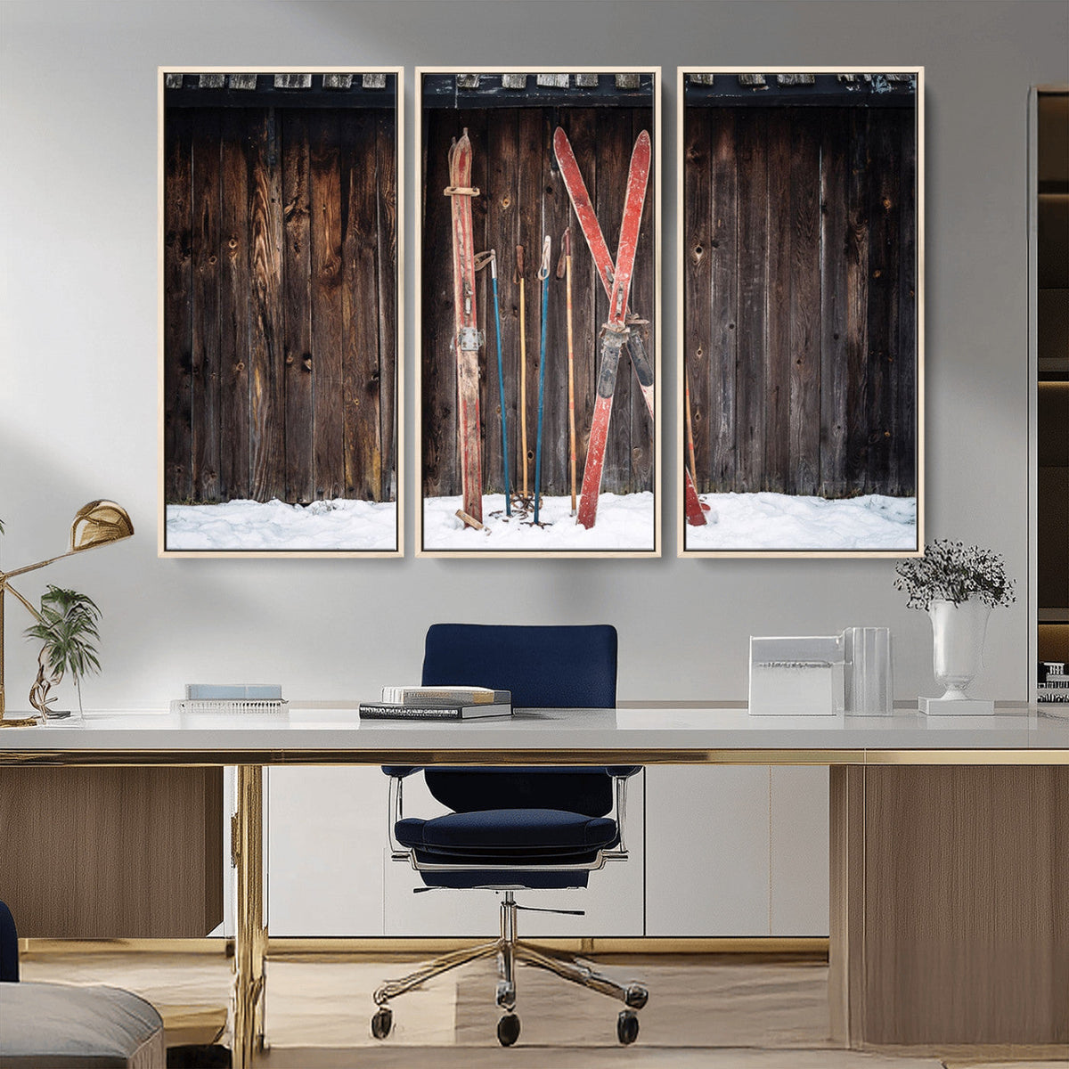 Vintage Ski Gear Canvas Print, Vintage Ski Gear Against