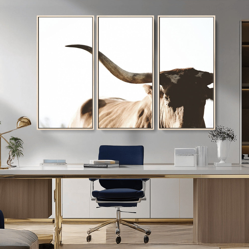 Texas Longhorn Wall Art Canvas Print | 3-Panel Large