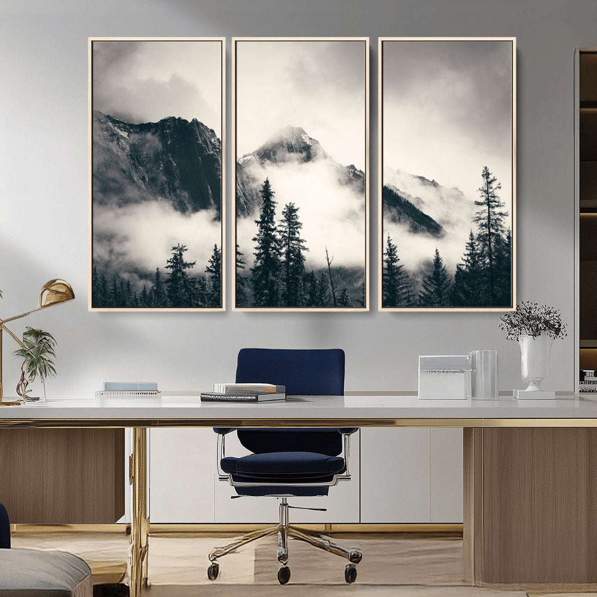 Large Foggy Mountain Forest Wall Art Canvas Print | Misty