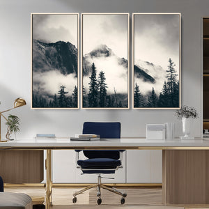 Large Foggy Mountain Forest Wall Art Canvas Print | Misty