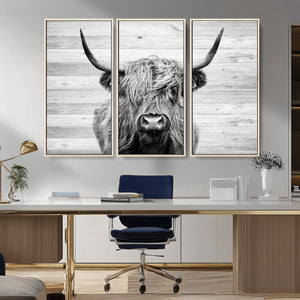 Scottish Highland Cow Cattle Art Print on Wood Background