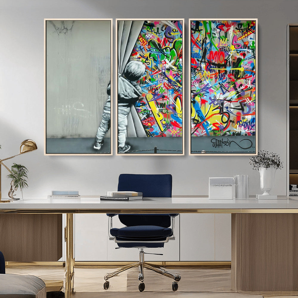 Banksy Colorful Street Graffiti Canvas Wall Art Print,