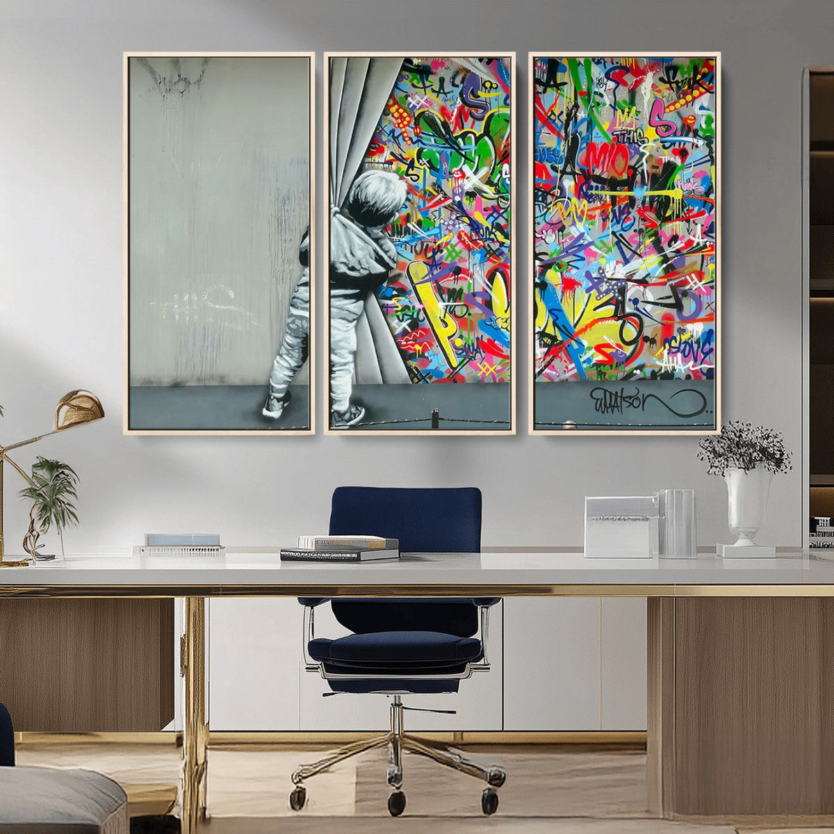 Banksy Colorful Street Graffiti Canvas Wall Art Print,