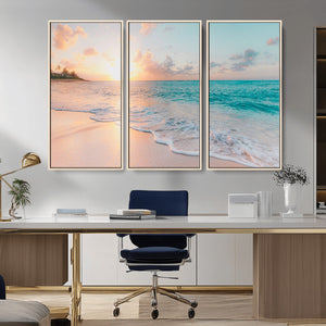 Beach Sunrise Wall Art, Coastal Seascape Canvas Print, Ocean