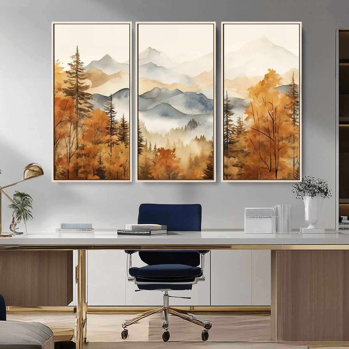 Golden Autumn Forest Wall Art Canvas | Mountain Landscape