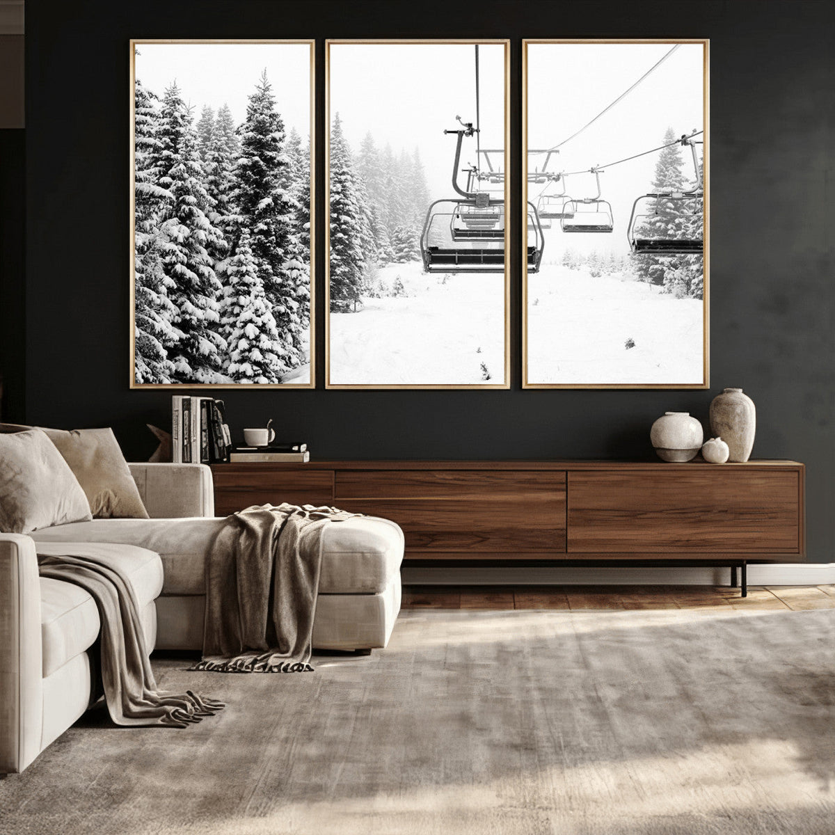 Ski Wall Art - Ski Lift Wall Art Canvas Print Snow Covered