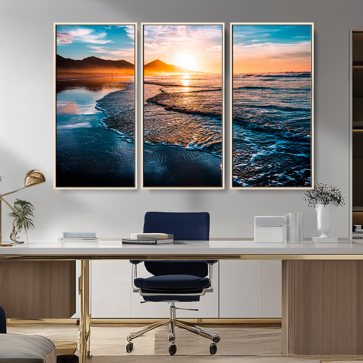 Sunset Beach Ocean Canvas Wall Art – Tranquil Ocean