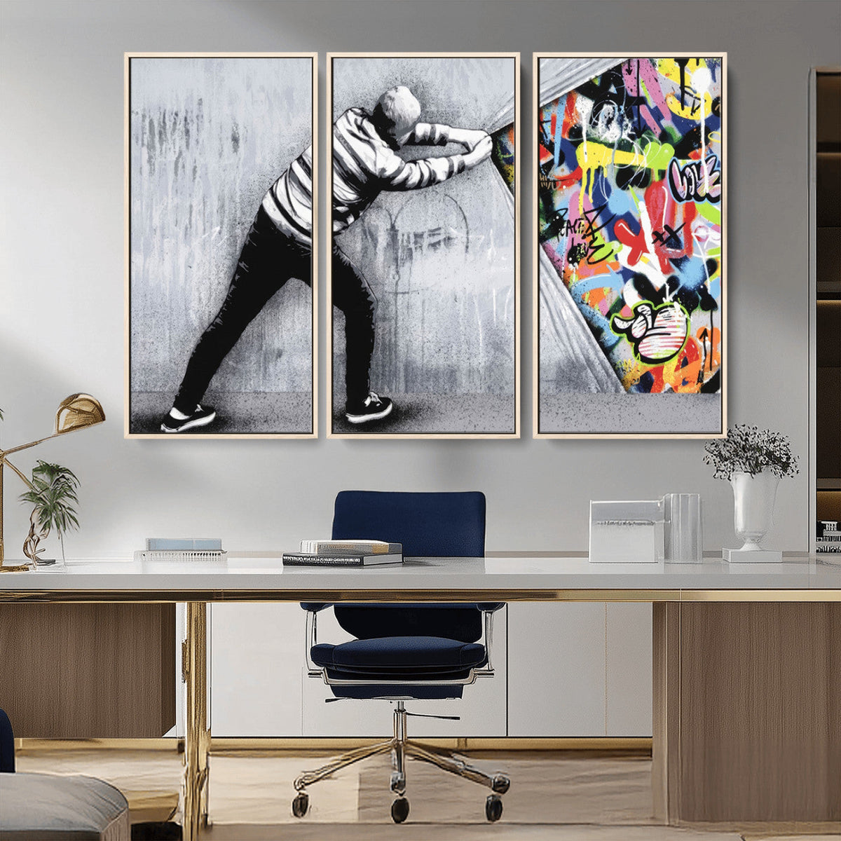Banksy Art Behind the Curtain Street Wall Art Canvas Print |