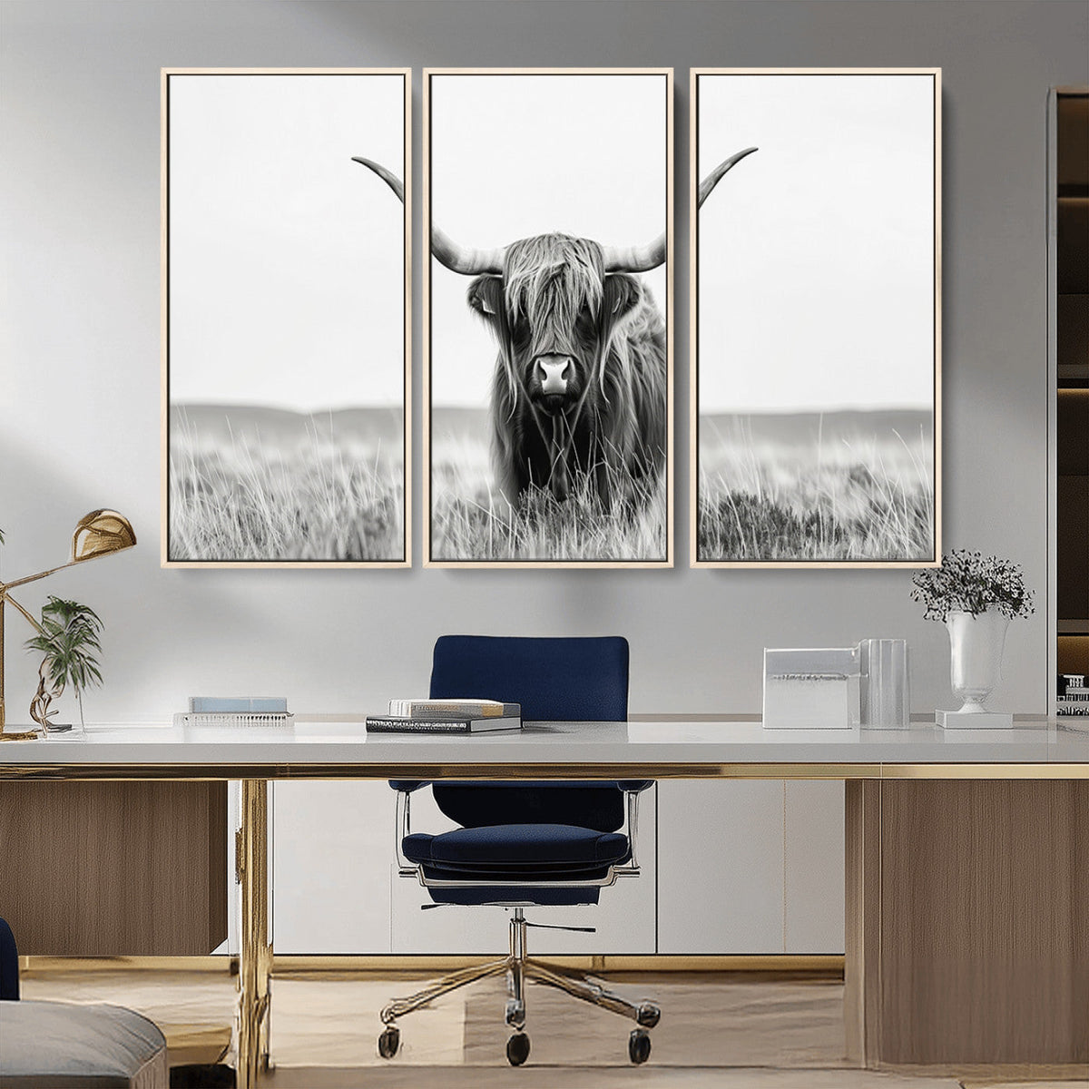 Highland Cow Canvas Wall Art – Majestic Beauty in Black and