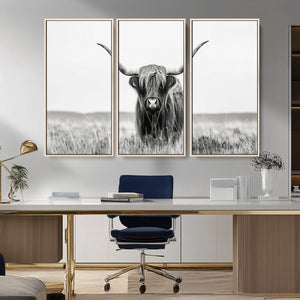 Highland Cow Canvas Wall Art – Majestic Beauty in Black and