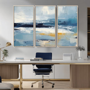 Abstract Ocean Canvas Wall Art - Coastal Blue and Gold