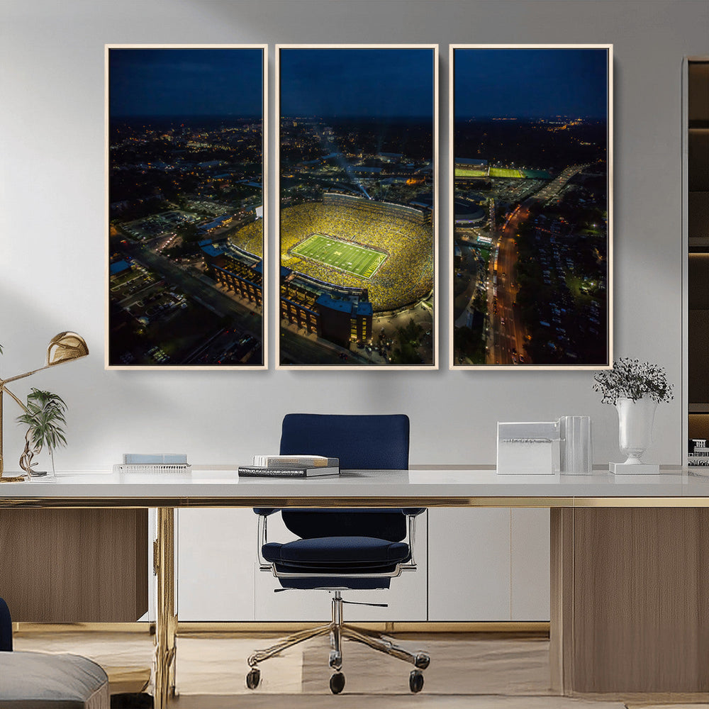 Michigan Stadium Night Game Wall Art – Sports Arena Aerial